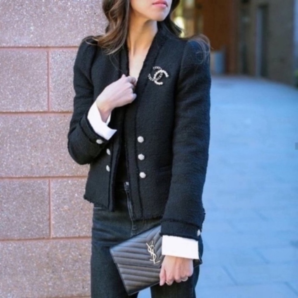 ZARA Tweed Black Blazer Jacket Rare Blogger's Fav